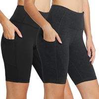 BALEAF Women's 8" High Waist Biker Workout Yoga Running Compression Exercise Shorts Side Pockets 2-Pack Black/Charcoal Size S