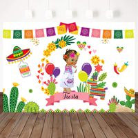 Mehofoto Mexican Fiesta Backdrop Little Girl Baby Shower Photography Background 7x5ft Cactus Vinyl Fiesta Señorita Baby Shower Party Decoration Banner