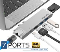 USB C 7-in-1 Hub Multiport Adapter for MacBook Pro 2019/2018/2017/2016, MacBook Air 2018/2019; Gigabit Ethernet, 4K HDMI, 40Gbps Thunderbolt 3, 100W PD, 2 USB 3.0 and SD/Micro Card Readers (Silver)