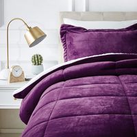 AmazonBasics Ultra-Soft Micromink Sherpa Comforter Bed Set - Twin, Plum