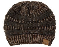 C.C Trendy Warm Chunky Soft Stretch Cable Knit Beanie Skully, Brown Metallic