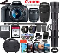 Canon EOS Rebel T7 Digital SLR Camera with 18-55mm EF-S f/3.5-5.6 is II Lens & EF 75-300mm f/4-5.6 III Lens + 420-800mm Zoom Lens + 32GB Memory + Case + Full Accessory Bundle (V Logging Bundle)