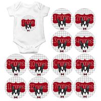 Gift Set of 12 Round Monthly Baby Stickers with Boston Terriers Dogs Puppy Buffalo Lumberjack Gray MOSB9010