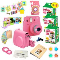 Fujifilm Instax Mini 9 Instant Camera FLAMINGO PINK w/ Fujifilm Instax Mini 9 Instant Films (60 Pack) + A14 Pc Deluxe Bundle For Fujifilm Instax Mini 9 Camera (Renewed)
