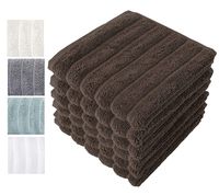 Classic Turkish Towels Luxury Ribbed Washcloths - Soft Thick Jacquard Woven 6 Piece Bath Set Made with 100% Turkish Cotton (Chocolate, 13x13 Washcloths)
