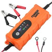 Portable Car Battery Charger- 12v For Car 6v For Motorcycle and Powersports - Best Automatic Auto Battery Trickle Smart Charger For Lead Acid Batteries- Battery Charge Maintainer With Clips and O-rings