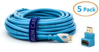 Aurum Cables Right Angle L Shape HDMI Male to HDMI Female Adapters - Blue- Pack of 5