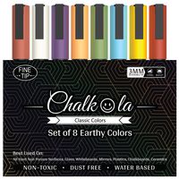 Fine Tip Chalkboard Chalk Markers (8 Pack 3mm) Classic Earth Color Ink - Erasable Dry Erase Marker Pens for Blackboards, Bistro, Window | 3mm Reversible Bullet & Chisel Point