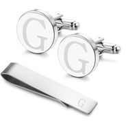 LOYALLOOK Classic Engraved Initial Cufflinks and Tie Clip Bar Set Alphabet Letter Formal Business Wedding Shirts G