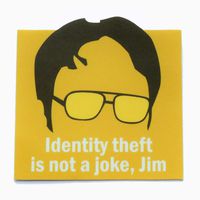 Crafted-Brand The Office Sticker - Easily Removable Vinyl Decal (3 X 3 Inch) - Jim as Dwight Schrute in a Classic Dunder Mifflin Meme