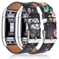 Tobfit 2 Pack Leather Bands Compatible with Fitbit Charge 2 Bands for Women Men, Soft Genuine Leather Accessories Replacement Wristband (Floral Red & Floral Gray, 5.5''-8.1'')