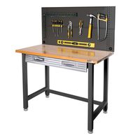 Seville Classics UHD20168B UltraGraphite Wood Top Workbench on Wheels with Sliding Organizer Drawer Table, 48", Satin Graphite