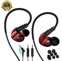 Running Sports Earbud Headphones Wired Over Ear in Ear Headsets Noise Isolation Waterproof Earbuds Enhanced Bass Stereo Earphones with Microphone and Remote for Running Jogging Gym (red)