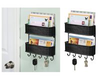 iDesign Twillo Mail and Key Holder, Double Basket Wall Mounted Key Rack Organizer and Letter Sorter Holder for Entryway, Kitchen, Mudroom, Home Office, 2-Tiers, Black