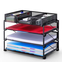 Simple Trending 3-Trays Stackable Office Desk Supplies Organizer with Drawer Organizer, Desktop Letter/A4 FileTray Holder Organizer, Black