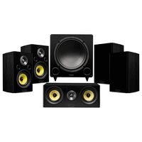 Fluance Signature Series Compact Surround Sound Home Theater 5.1 Channel Speaker System Including Two-Way Bookshelf, Center, Rear Surround Speakers, and DB12 Subwoofer - Black Ash (HF51BC)