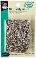 Dritz 1460 Safety Pins, Nickel Plated Steel, Assorted Sizes (100-Count)