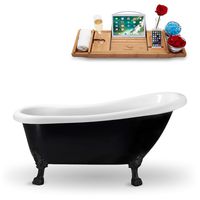 Streamline | Clawfoot 61" N481BL Acrylic Bathtub, Black | Comes with Internal Drain | Bamboo Tray Included