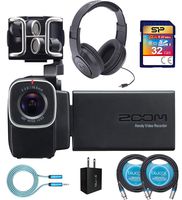Zoom Q8 Handy Video Recorder Bundle with Silicon Power 32GB Class 10 SD Card, Samson SR350 Headphones, Blucoil 2-Pack of 10-FT Balanced XLR Cables, 6' 3.5mm Extension Cable, and USB Wall Adapter