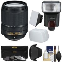 Nikon 18-140mm f/3.5-5.6G VR DX ED AF-S Nikkor-Zoom Lens + 3 Filters + Hood + Flash & 2 Diffusers for D3200, D3300, D5300, D5500, D7100, D7200 Camera