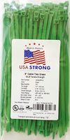 Cable Ties. Standard Duty 7.6 Inch Premium Nylon Wire Management Zip-Ties. 50 LB Tensile Strength USA Strong Cable Ties (100 Pack, Green)