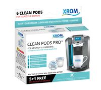XROM Professional Cleaning Pods Compatible with All Keurig K-Cup 2.0 Brewers, Coffee Stain Removing, All Natural Ingredients, Biodegradable, 6 Cup per Pack.
