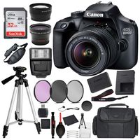 Canon EOS 4000D (Rebel T100) Digital SLR Camera w/ 18-55MM DC III Lens Kit (Black) with Essential Accessory Bundle Package Deal Includes: SanDisk 32gb Card + DSLR Bag + 50'' Tripod + More