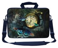 Meffort Inc Custom/Personalized Laptop Bag with Side Pocket & Shoulder Strap for Notebook Ultrabook Chromebook, Customized Your Name (14 Inch, Butterfly Clock Design)