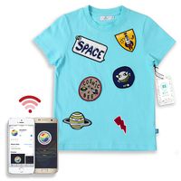 B'zT Washable Tracking Device Sensor Pre-Embedded T-Shirt in Cotton, Bio-Degradable Encasing, Free App Works with Smartphone to Track up to 5 Children Perfect for Travel & Playground. (S, Sky Blue)