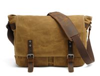 Mens Waxed Canvas Messenger Bag Shoulder Satchel Leather Crossbody School Bag for Laptop HuaChen (M49_Khaki)