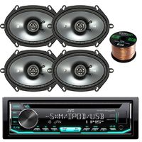 JVC KDR690S Car CD Player Receiver USB AUX Radio - Bundle Combo with 2 x Kicker 43CSC684 6x8" 2-Way Speakers (2 Pairs)+ Enrock 50 Ft 16 Gauge Speaker Wire