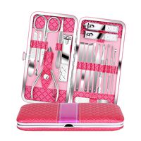 Teamkio 18pcs Manicure Pedicure Nail Clippers Set Travel Hygiene Kit Stainless Steel Professional Cutter Care Set Scissor Tweezer Knife Ear Pick Tools Grooming Kits with Leather Case (18pcs, Pink)