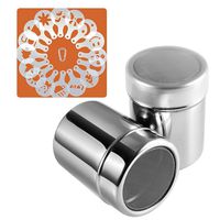 Powder Sugar Shaker with Lid, SOSMAR 18/8 Stainless Steel Cocoa Cinnamon Mesh Sifter/Sprinkler/Dredgers for Coffee Cappuccino Latte, 16 Pcs Coffee Stencils Template & Clip, 250 ML/ 8.5 OZ