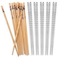 Hiware 10 Pairs Reusable Chopsticks Set Include 5 Pairs Metal Stainless Steel Spiral Chopsticks and 5 Pairs Natural Bamboo Chopsticks 8.8 Inches, Easy to Hold