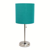 Limelights LT2024-TEL Stick Brushed Steel Lamp with Charging Outlet and Fabric Shade, 19.50 x 8.50 x 8.50 inches, Teal