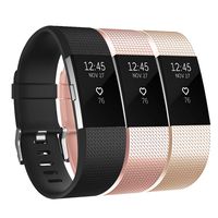 Keasy Bands Compatible with Fitbit Charge 2, Soft Adjustable Replacement Wristbands Strap for Charge 2, 3 Colors in 1 Pack (Black/Rose Gold/Champaign, Large (6.7"-8.1"))