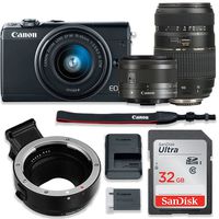 Canon EOS M100 Mirrorless Digital Camera (Black) Bundle w/Canon EF-M 15-45mm is STM & Tamron 70-300mm Di LD Lenses + Auto (EF/EF-S to EF-M) Mount Adapter + Basic Camera Kit