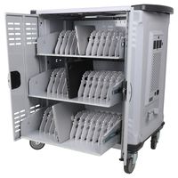 Pearington Premium Fully Assembled Heavy-Duty Smart Charge 42 Device Mobile Storage Cart w/3 External Outlets, 4 Point High Security, Up to 15.6" Screen Size, 3 Pull-Out Shelves, Removable Dividers