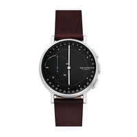 Skagen Connected Men's Signatur Stainless Steel and Leather Hybrid Smartwatch, Color: Silver-Tone, Dark Brown (Model: SKT1111)