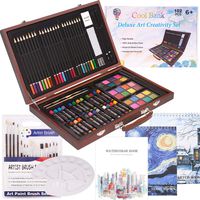 102 Piece Deluxe Art Creativity Set- 2 x 50 Page Sketch Book, 1 x 24 Page Watercolor Pad, Art Supplies in Portable Wooden Case- Oil Pastels, Colored Pencils, Watercolor Cakes, Sharpener-Deluxe Art Set