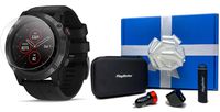 Garmin Fenix 5X Plus+ Sapphire (Black) Gift Box Bundle | +Screen Protectors, PlayBetter Portable Charger, USB Adapters & Case | Multisport GPS Watch, Maps, Garmin Pay, Spotify