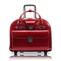 McKlein, W Series, Roseville, Top Grain Cowhide Leather, 15" Leather Fly-Through Checkpoint-Friendly Patented Detachable -Wheeled Ladies' Laptop Briefcase, Red (96646)
