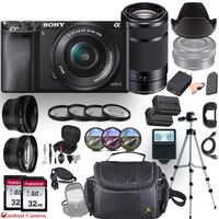 Sony Alpha a6000 (Black) E-Mount Mirrorless Camera with 2 Sony Lenses (E 16-50mm f/3.5-5.6 OSS and E 55-210mm f/4.5-6.3 OSS) + Professional Accessory-Kit Bundle