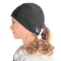 Women`s Ponytail Hat | Running Beanie With Ponytail Hole | Reflective Beanie With Hole For Pony Tail - Thin Fleece Fabric (Black/Bright Rose)