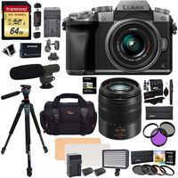 Panasonic DMC G7KS Mirrorless 4K Camera 14-42mm Lens Kit + Panasonic H-FS45150AK Lumix G Vario 45-150mm Lens + Transcend 64 GB + LED Light Flash + Polaroid 72" Tripod + Microphone + Accessory Bundle
