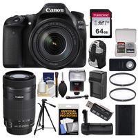 Canon EOS 80D Wi-Fi Digital SLR Camera & EF-S 18-135mm is USM + 55-250mm is Lens + 64GB Card + Case + Flash + Battery & Charger + Grip + Tripod Kit