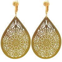 Aloha Earrings Lovely Victorian Filigree Clip On Earrings for Women Clip-ons, Lightweight Teardrop Leaf Dangle (Large Filigree- Gold Tone)