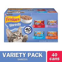 Purina Friskies Wet Cat Food Variety Pack, Shreds Beef, Turkey, Whitefish, and Chicken & Salmon - (40) 5.5 oz. Cans