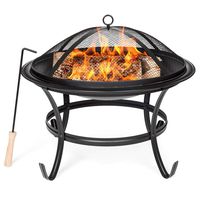 Best Choice Products 22-inch Outdoor Patio Steel BBQ Grill Fire Pit Bowl w/Spark Screen Cover, Log Grate, Poker for Backyard, Camping, Picnic, Bonfire, Garden, Black