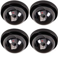 WALI Dummy Fake Security CCTV Dome Camera with Flashing Red LED Light With Security Alert Sticker Decals (SD-4), 4 Packs, Black